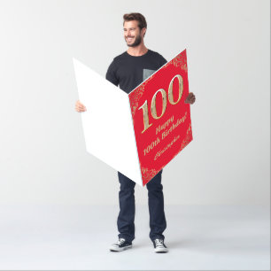 100th Birthday Red and Gold Glitter Extra Large Card