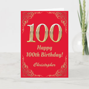 100th Birthday Red and Gold Glitter Frame Card