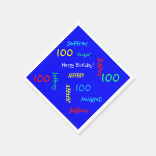 100th Birthday Repeating Names Royal Blue Paper Napkins