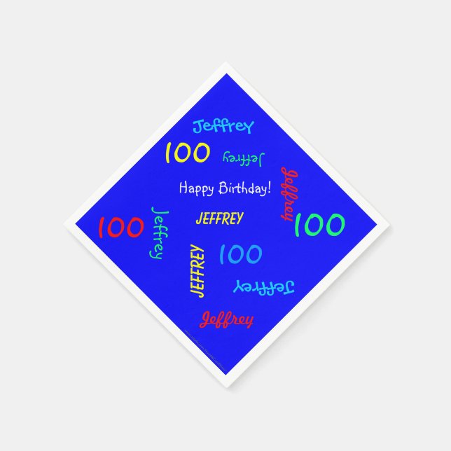 100th Birthday Repeating Names Royal Blue Paper Napkins (Corner)