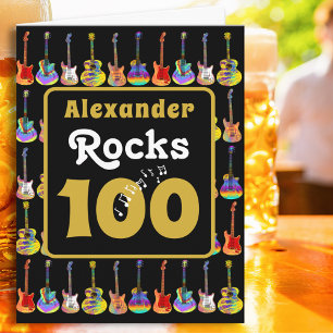 100th birthday Retro Groovy Guitar Personalized Card