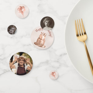 100th Birthday Rose Gold Cake Photo Confetti