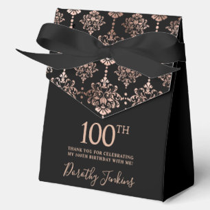 100th Birthday Rose Gold Elegant Thank You  Favor Boxes