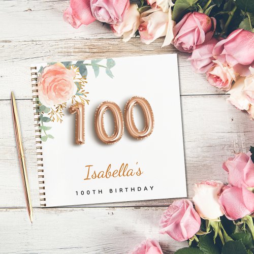 100th birthday rose gold eucalyptus guest book