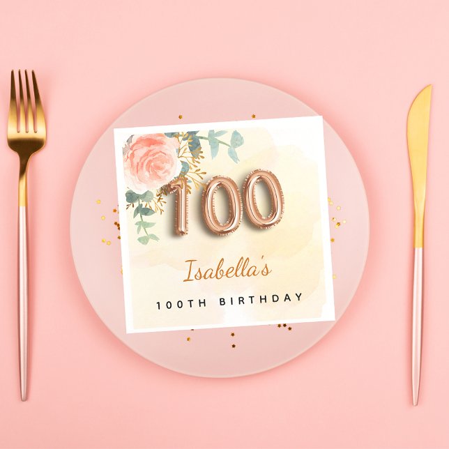100th birthday rose gold eucalyptus monogram napkins (Creator Uploaded)