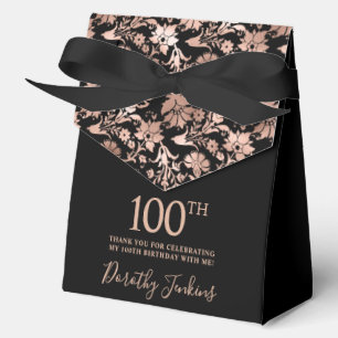 100th Birthday Rose Gold Floral Thank You  Favor Boxes