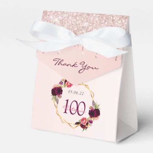 100th Birthday rose gold glitter drips name Favor Boxes