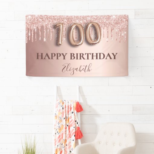 100th Birthday Banner – Gold Glitzer „100 Year Loved“ Für Jubiläumsdeko