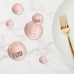 100th birthday rose gold glitter pink monogram confetti