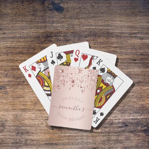 100th birthday rose gold glittery stars glamorous poker cards