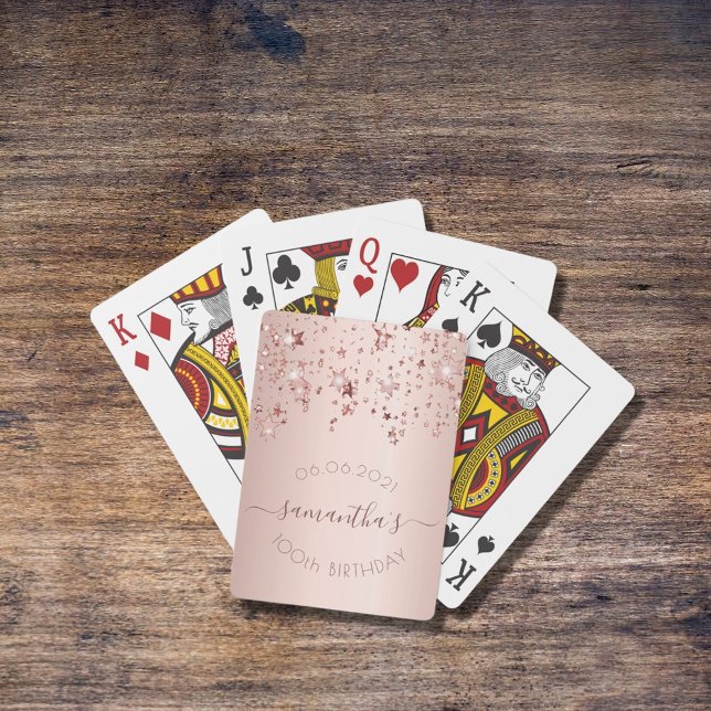 100th birthday rose gold glittery stars glamorous poker cards (Creator Uploaded)