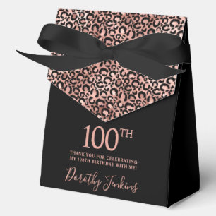 100th Birthday Rose Gold Leopard Print Thank You  Favor Boxes
