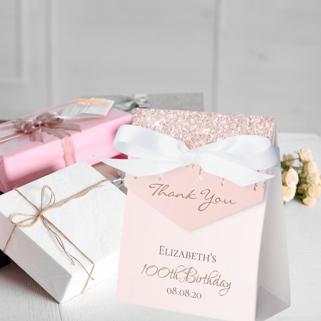 100th Birthday rose gold pink drips thank you Favor Boxes (Creator Uploaded)