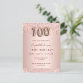 100th birthday rose gold pink invitation postcard (Standing Front)