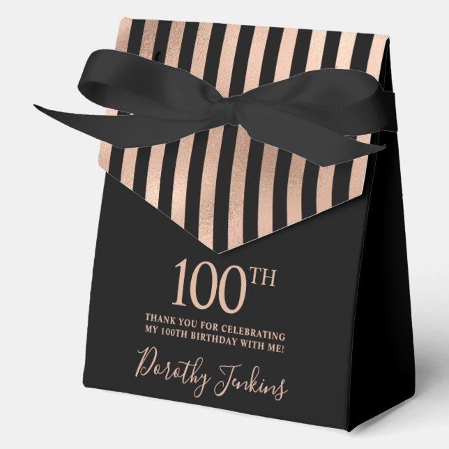 100th Birthday Rose Gold Striped Thank You  Favor Boxes (Front)