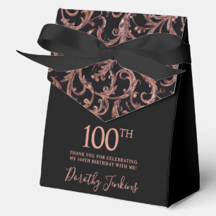 100th Birthday Rose Gold Swirls Thank You  Favor Boxes