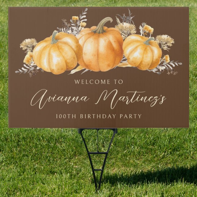100th Birthday Rustic Boho Fall Pumpkin Custom Sign (Insitu)
