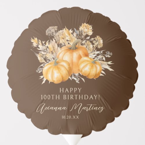 100th Birthday Rustic Boho Pumpkin Fall Custom Balloon