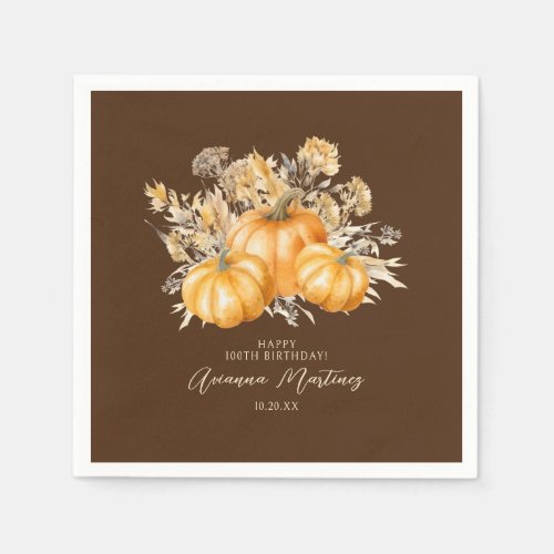 100th Birthday Rustic Boho Pumpkin Fall Foliage Napkins