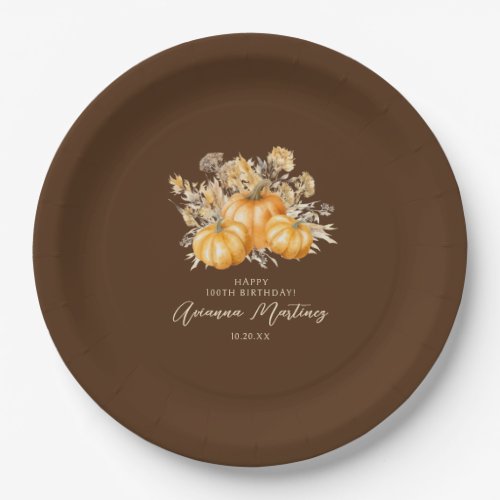 100th Birthday Rustic Boho Pumpkin Fall Foliage Paper Plates