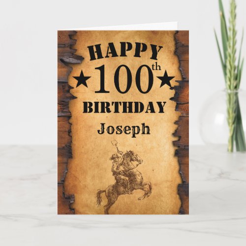 100th Birthday Rustic Country Western Cowboy Horse Card