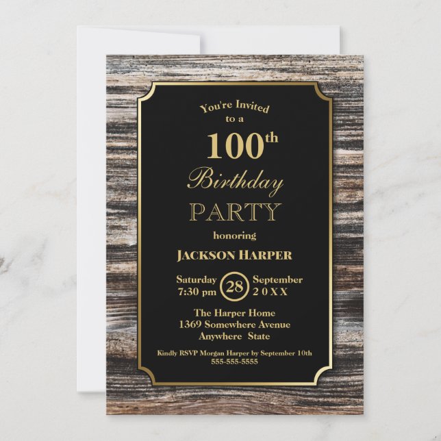 100th Birthday Rustic Wood Party Invitation (Front)