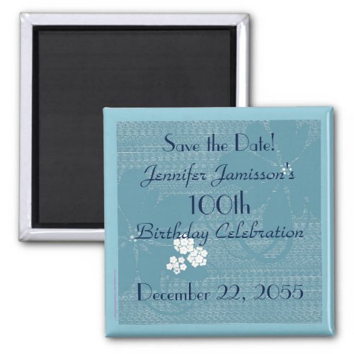 100th Birthday Save the Date Blue Floral Magnet