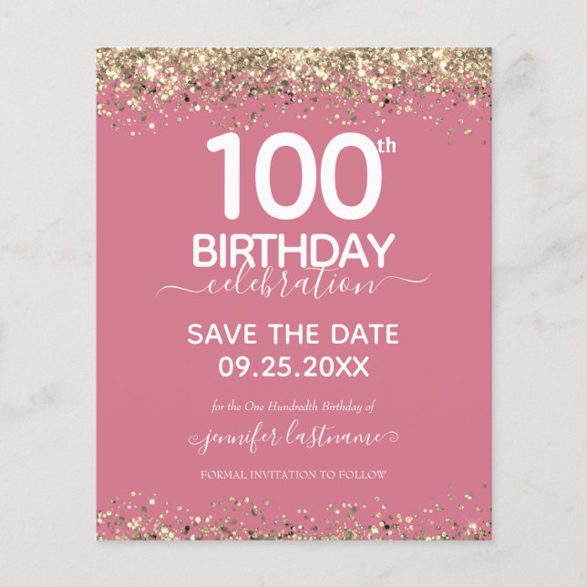 100th Birthday Save the Date Budget Invitation (Front)
