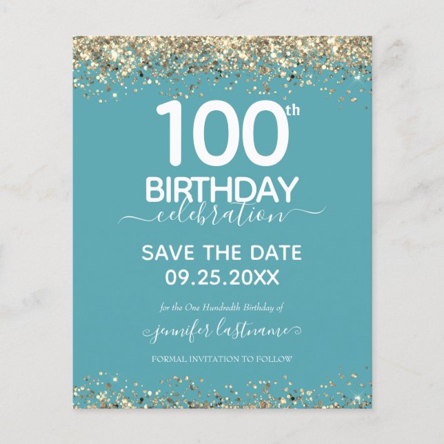 100th Birthday Save the Date Budget Invitation (Front)