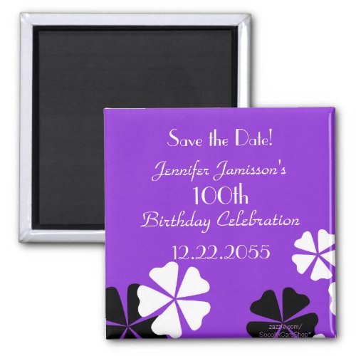 100th Birthday Save the Date Purple Floral Magnet