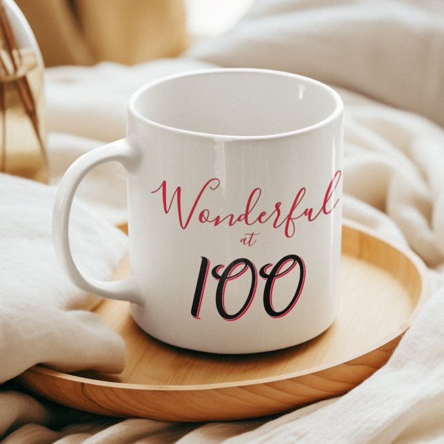 100th Birthday Script Typography "Wonderful" Text Coffee Mug (100th birthday mug.)