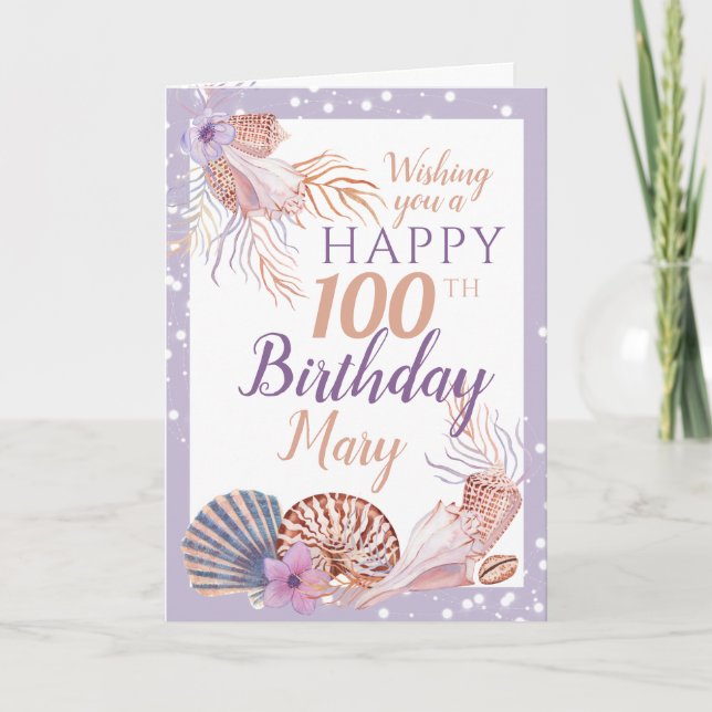 100th Birthday Seashell Coral Card (Front)