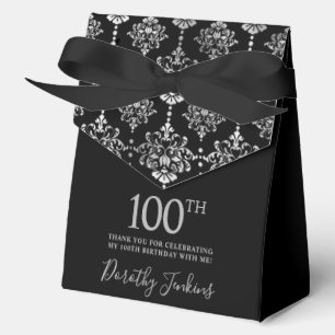 100th Birthday Silver Elegant Thank You  Favor Boxes
