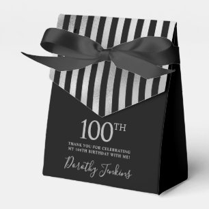 100th Birthday Silver Striped Thank You Favor Boxes