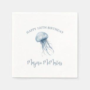100th Birthday Simple Coastal Jellyfish Custom Napkins