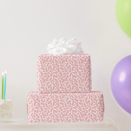 100th Birthday Small Coral Number Pattern 100 Wrapping Paper