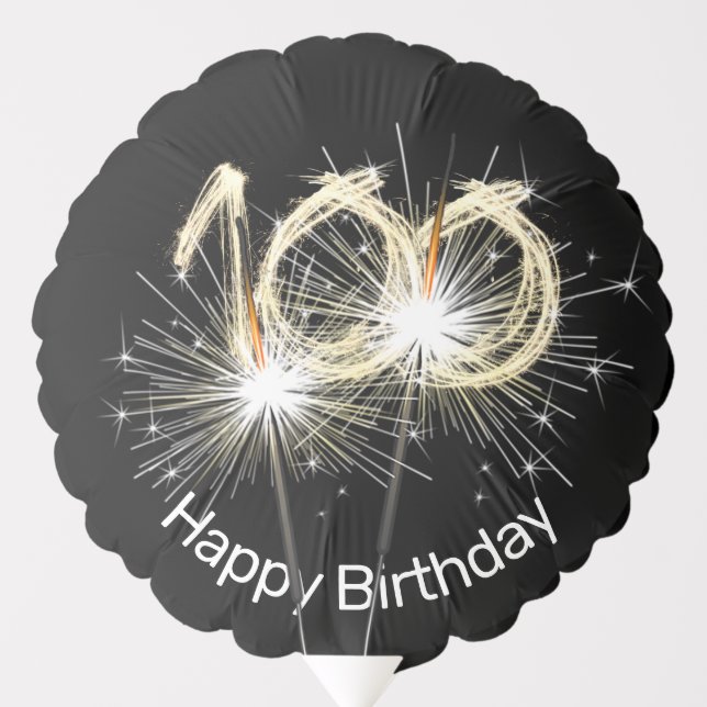100th Birthday Sparklers on Black Balloon (Front)