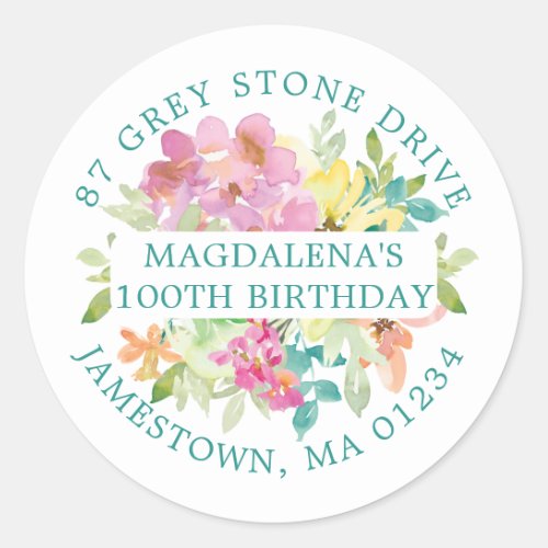 100th Birthday Summer Floral Return Address Label