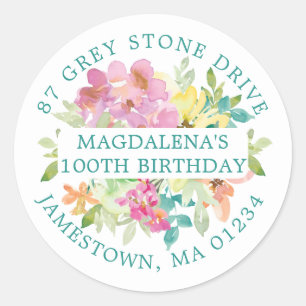100th Birthday Summer Floral Return Address Label