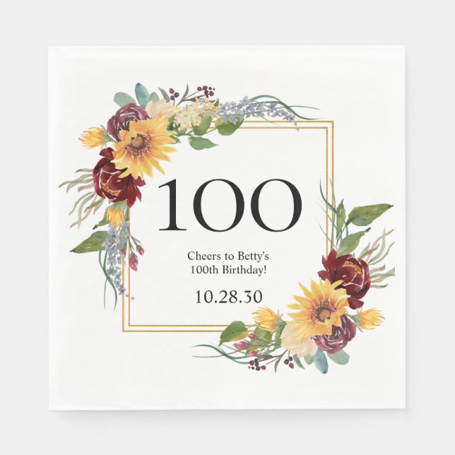 100th Birthday Sunflowers Napkins (Front)
