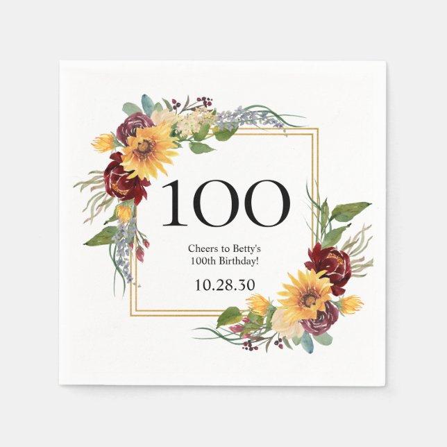 100th Birthday Sunflowers Napkins (Front)