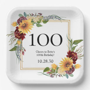 100th Birthday Sunflowers Paper Plates