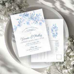 100th Birthday Surprise Party Dusty Blue Floral Invitation Postcard