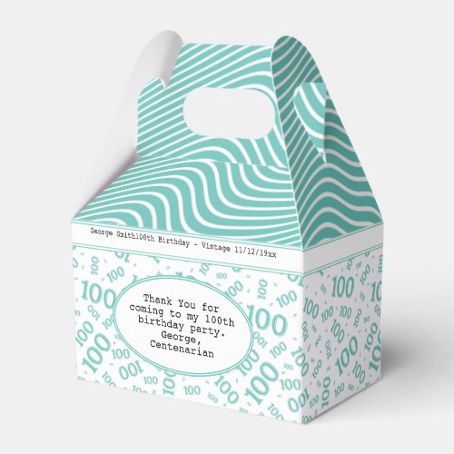 100th Birthday TealWhite Number Pattern Favor Boxes