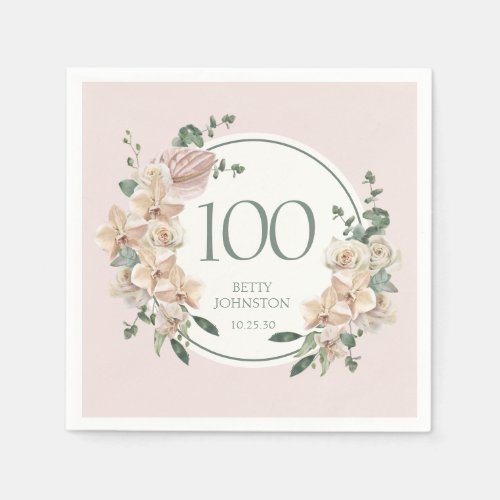 100th Birthday Tropical Floral Napkins