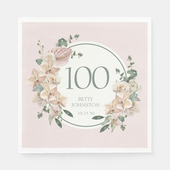 100th Birthday Tropical Floral Napkins (Front)