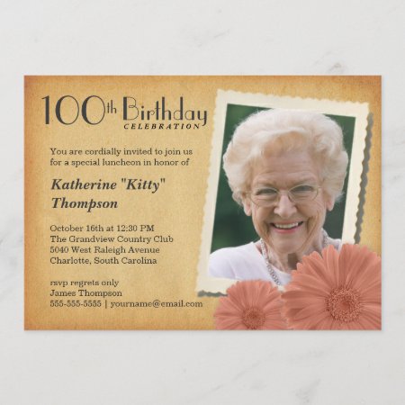 100th Birthday Vintage Daisy Photo Invitations