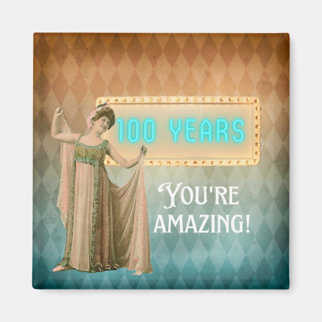 100th Birthday Vintage Singer Birthday Fridge  Magnet (Front)