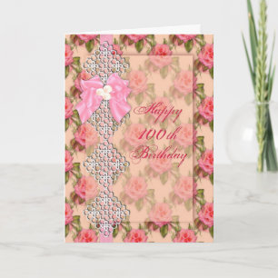 100th Birthday, Vintage with Lace/Flowers Card