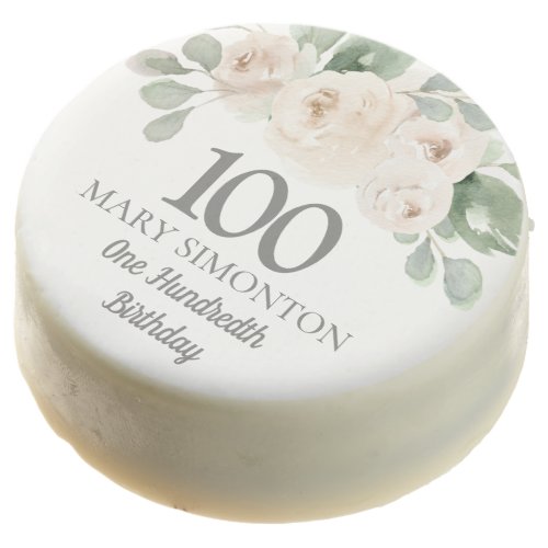 100th Birthday White Floral Personalized Chocolate Covered Oreo